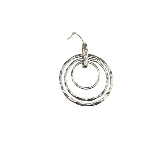 Textured Triple Hoop Dangle Drop Changeable Earrings Silver Tone Minimalist - Picture 3 of 6